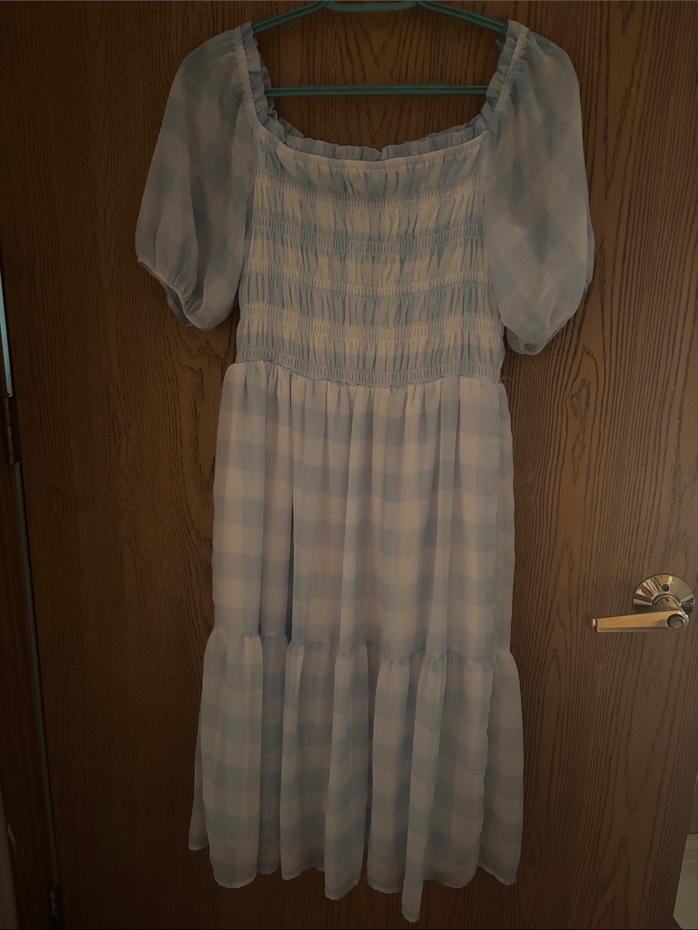 Chenault Light Blue Gingham Maxi Dress with Puff Sleeves